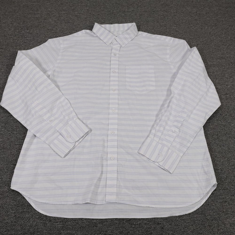 Old Navy Shirt Mens 2XL White Stripe Long Sleeve Button Down Slim Fit Casual